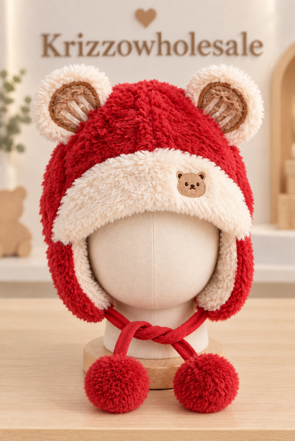 Light yellow bear-ear baby hat on child mannequin