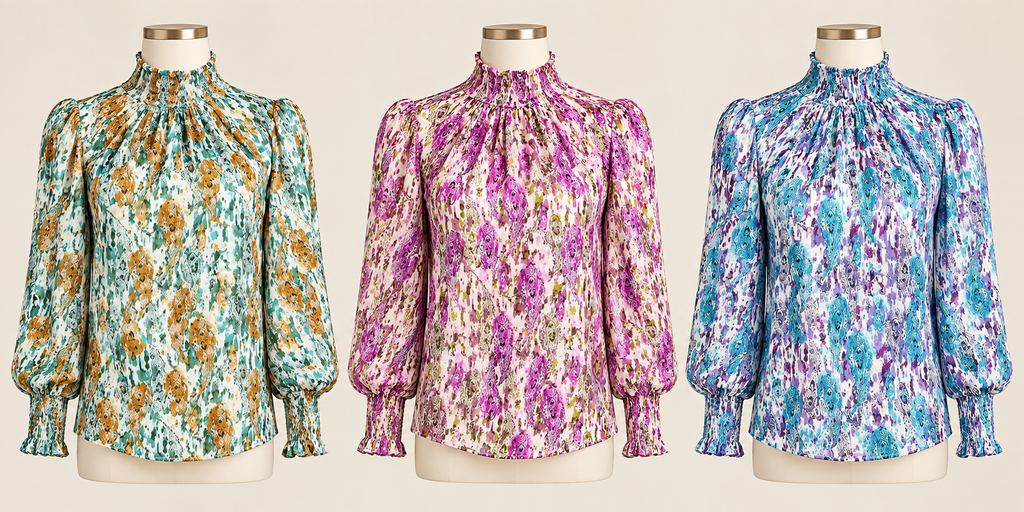 All three blouse prints on torso mannequins