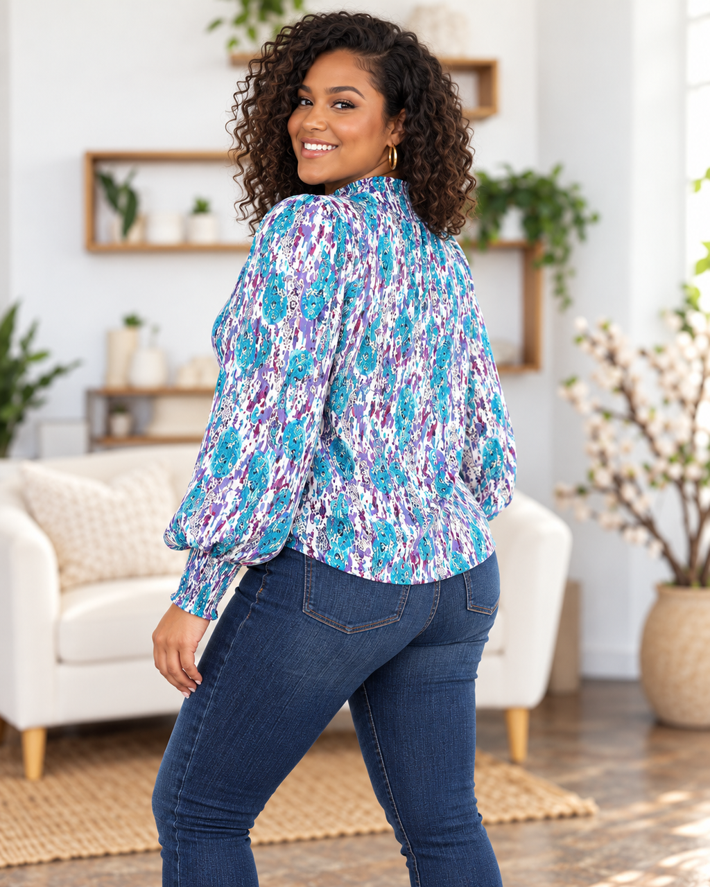 Sky Blue blouse on same model, back