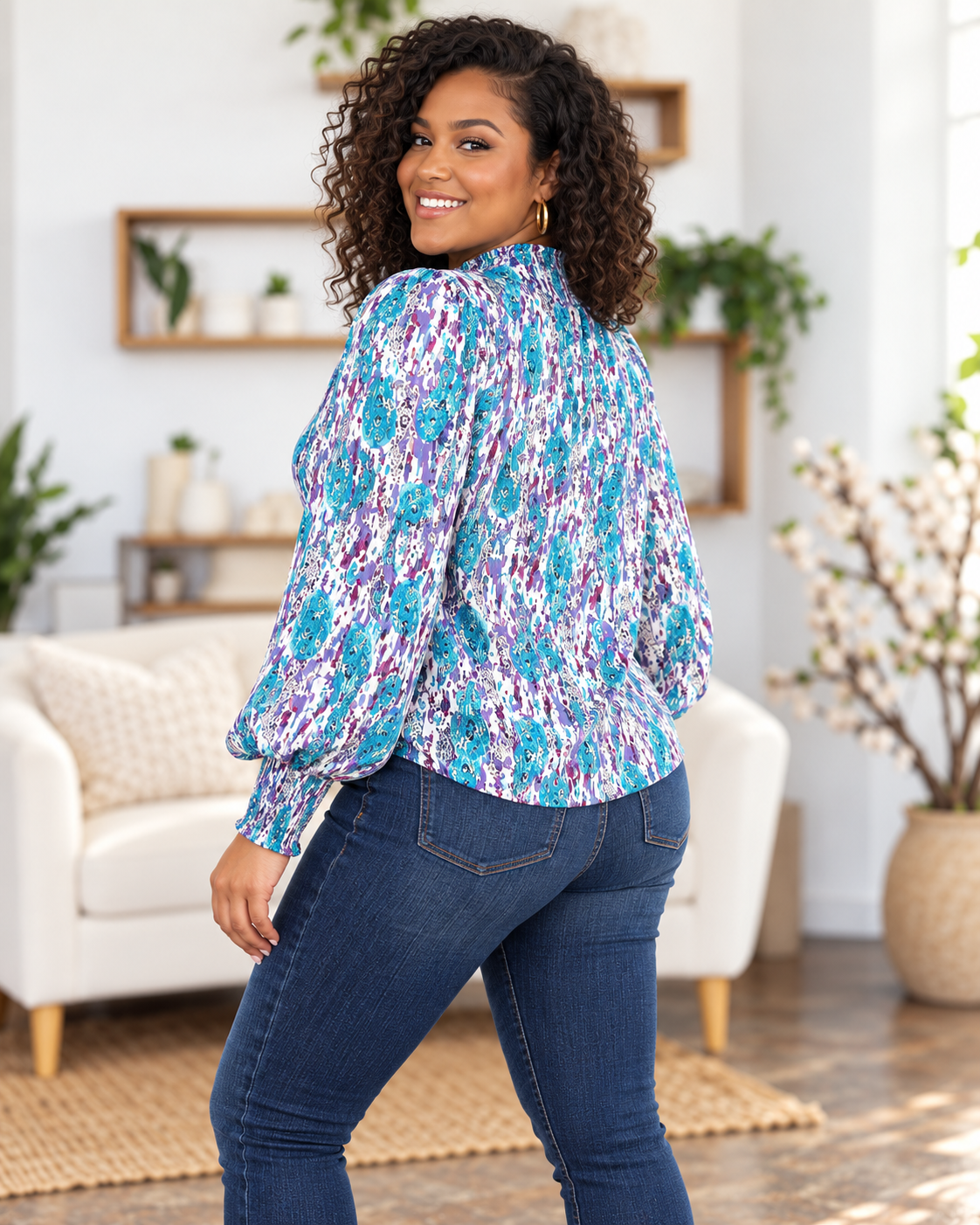 Sky Blue blouse on same model, back