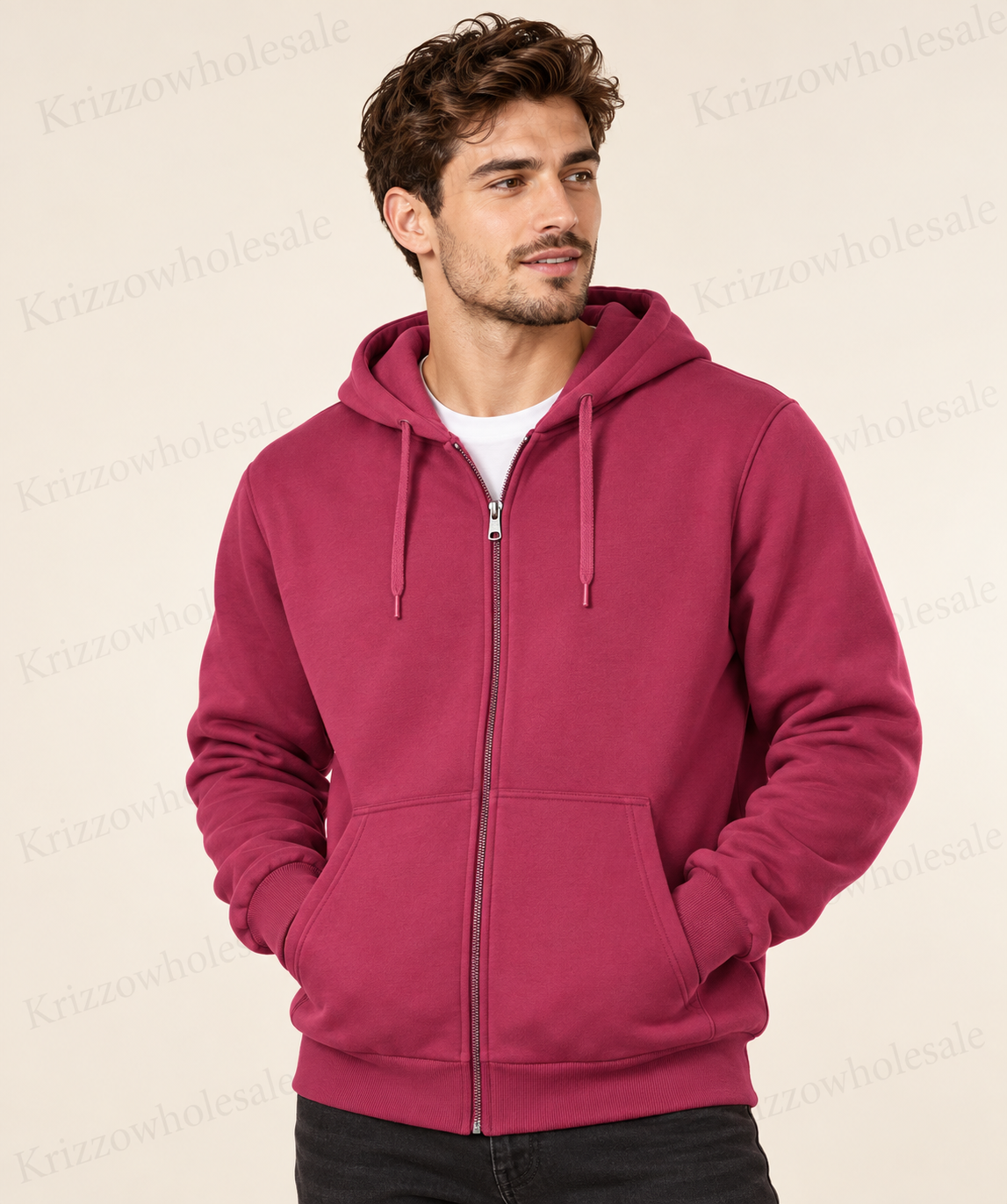 Krizzowholesale zip hoodie Magenta on model