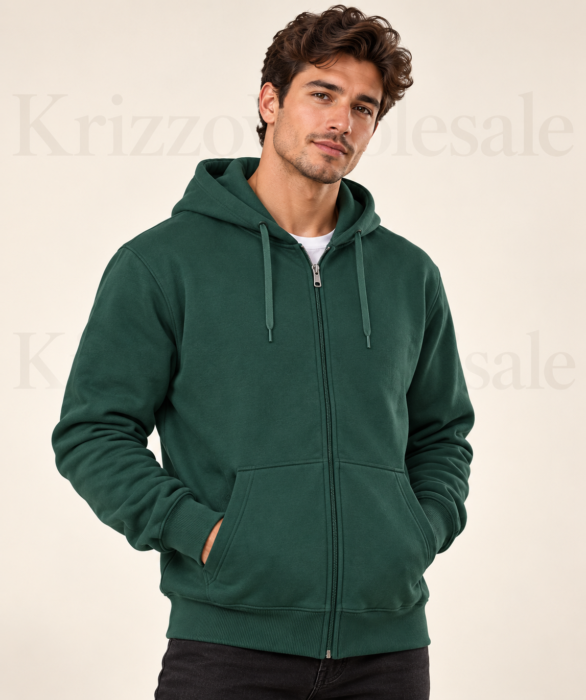 Krizzowholesale zip hoodie Forest Green on model