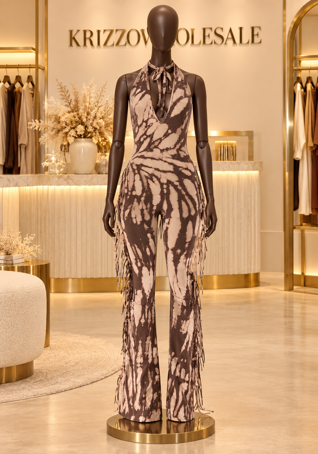 Front view on fashion mannequin in an imagined Krizzowholesale showroom