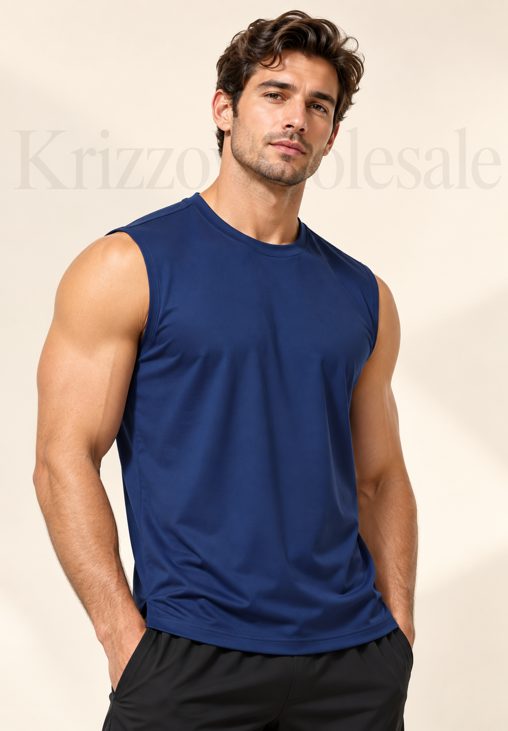 Krizzowholesale sleeveless tee Navy on model