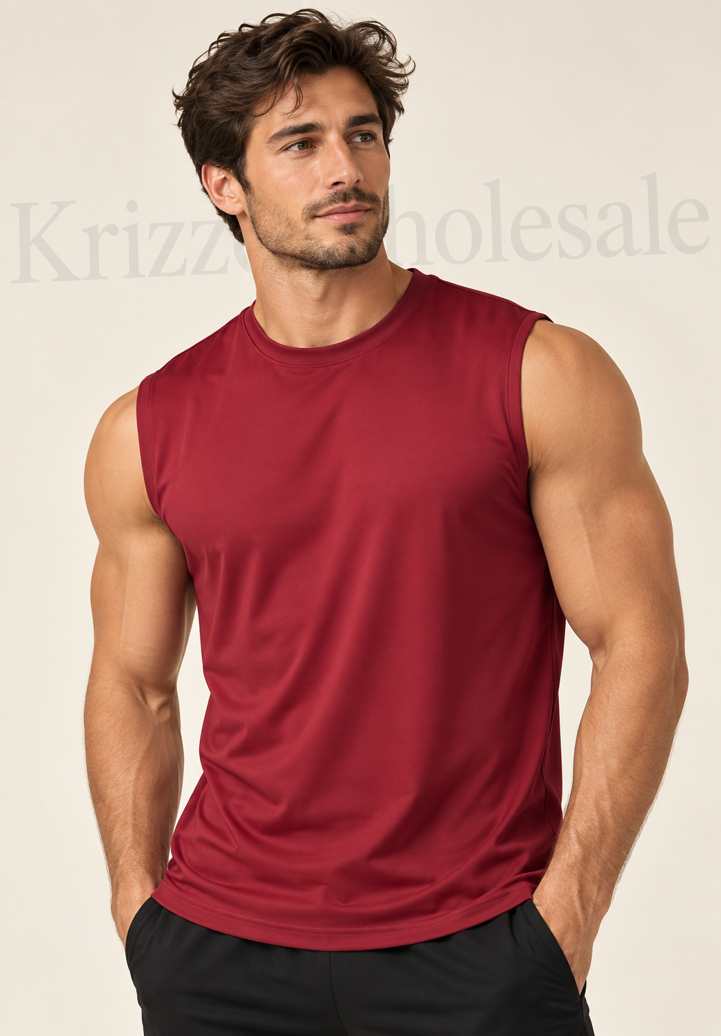 Krizzowholesale sleeveless tee Burgundy on model