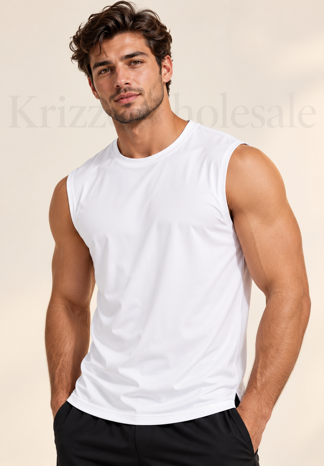 Krizzowholesale sleeveless tee White on model