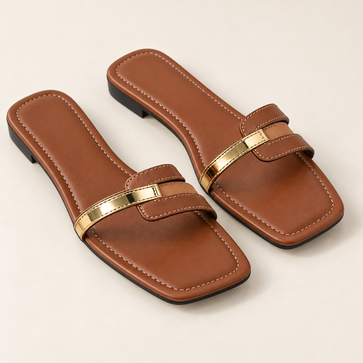 Brown Gold-Accent Flat Sandals · RS-7712 product view