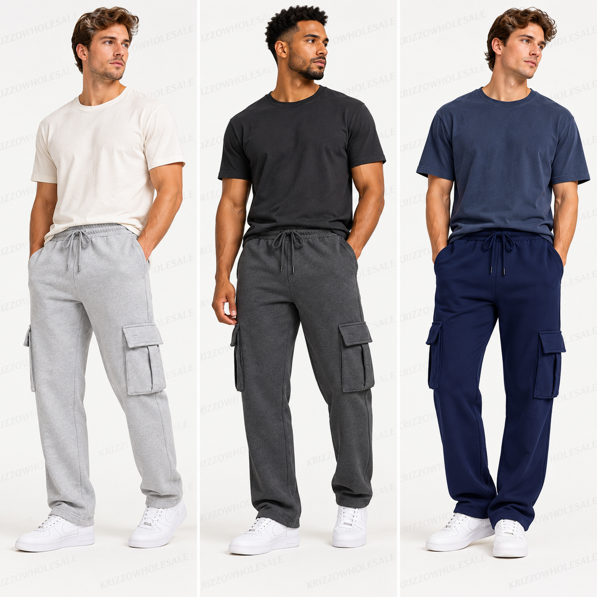 Krizzowholesale Men's Cargo Sweatpants additional color choices on models