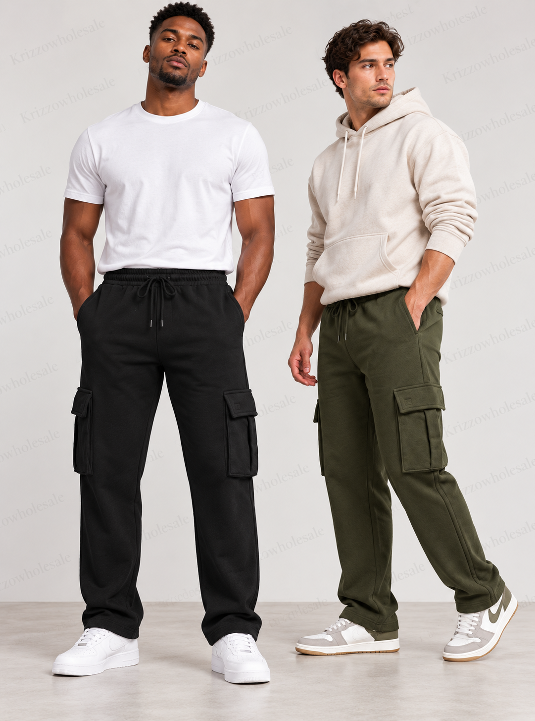 Krizzowholesale Men's Cargo Sweatpants editorial model photograph
