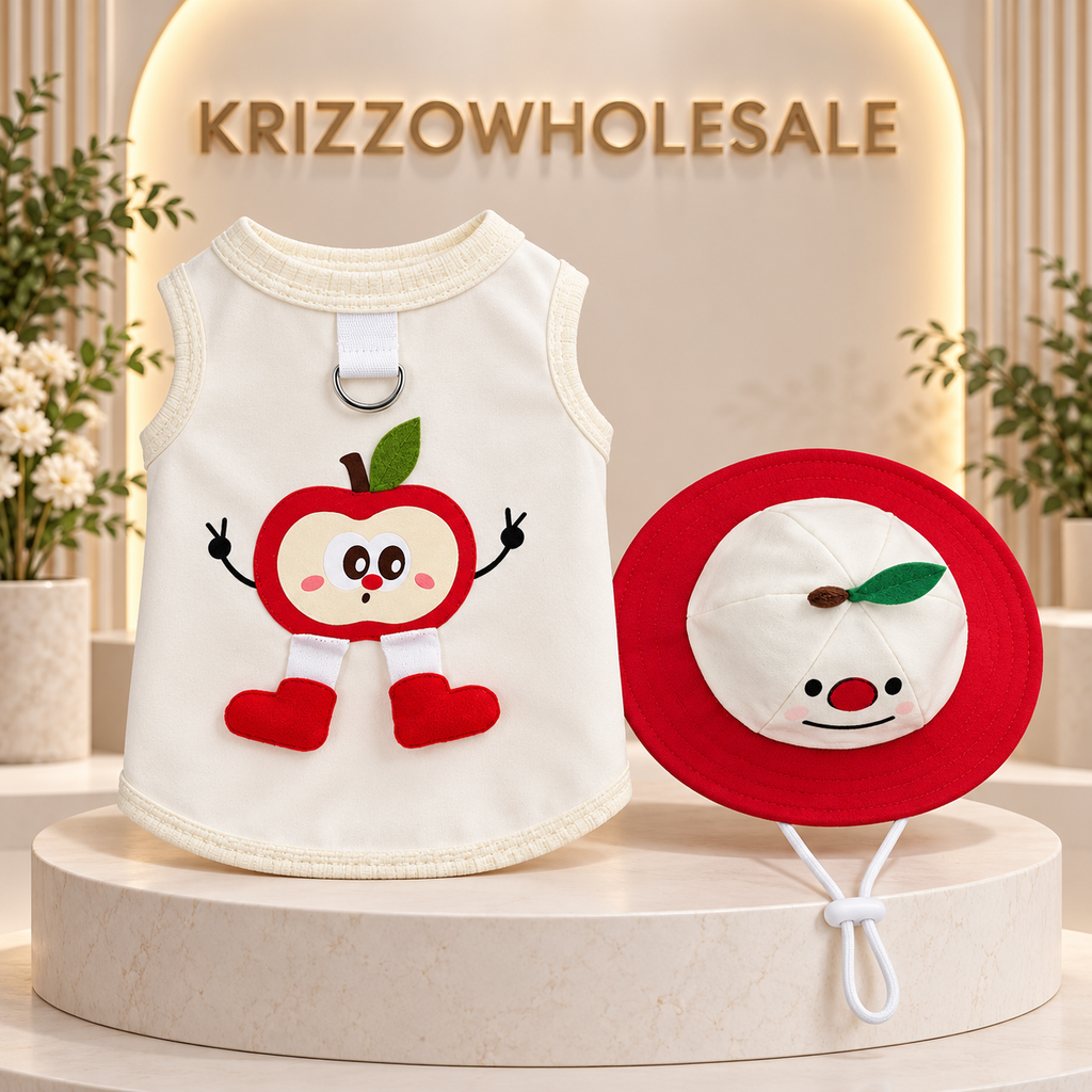 Red Apple Tank+Hat apparel displayed alone in Krizzowholesale pet store