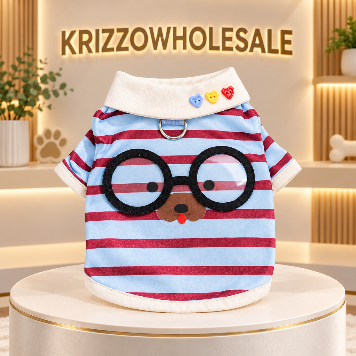 Blue Striped apparel displayed alone in Krizzowholesale pet store
