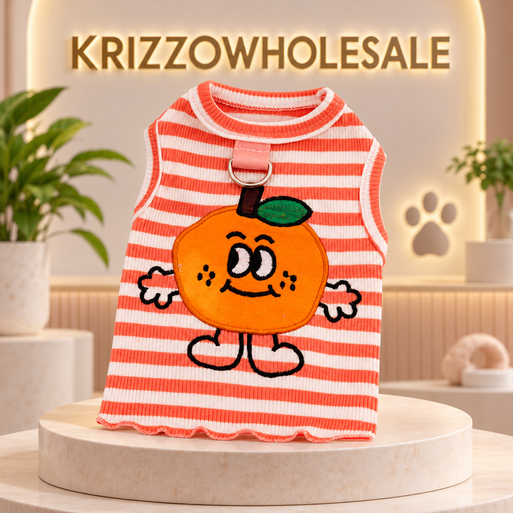 Burnt Coral Striped apparel displayed alone in Krizzowholesale pet store