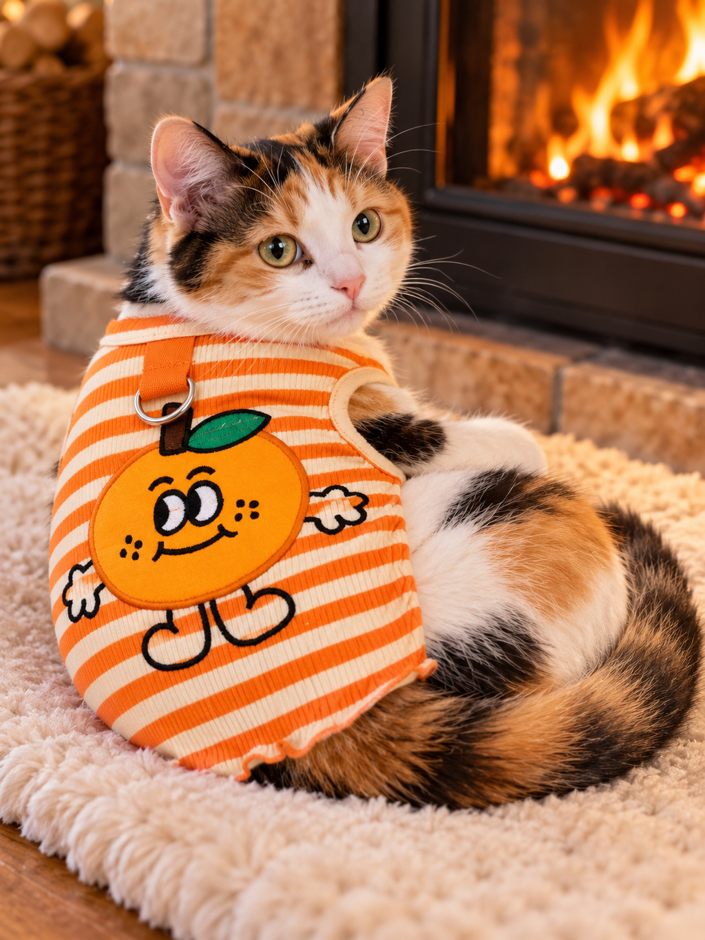 Orange Striped modeled by a cat, view 3