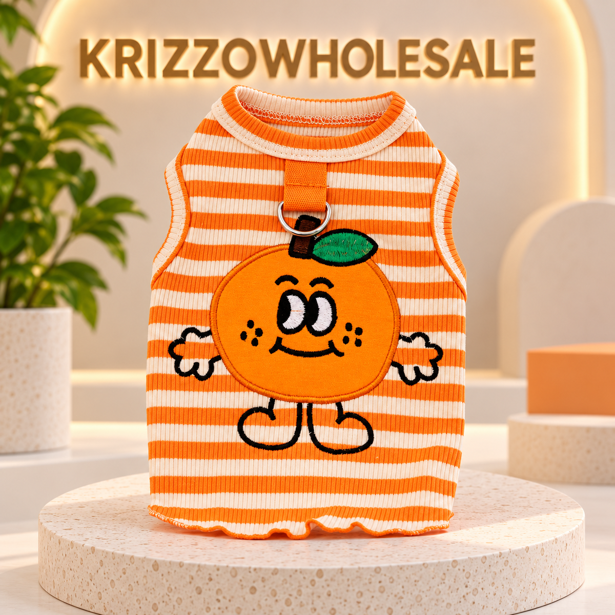 Orange Striped apparel displayed alone in Krizzowholesale pet store
