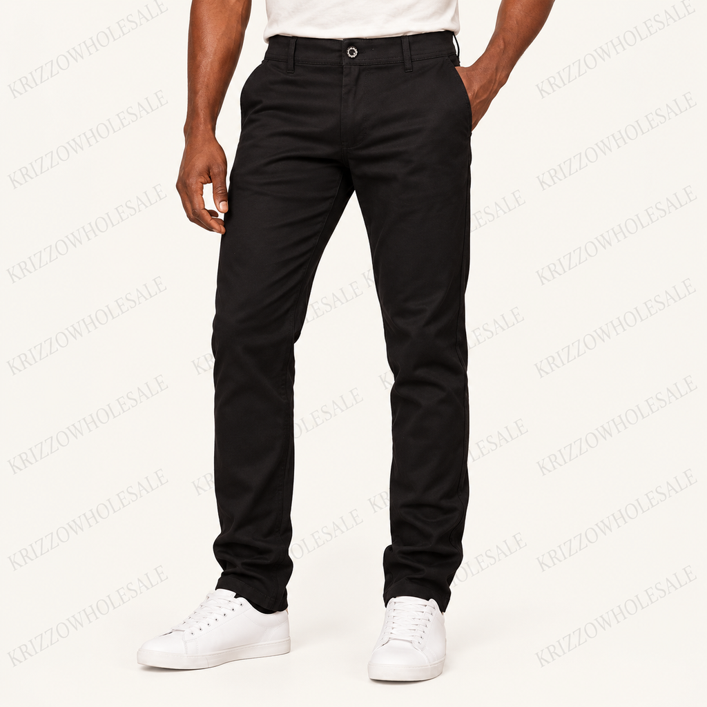 Krizzowholesale men's chino pants in Black worn by model