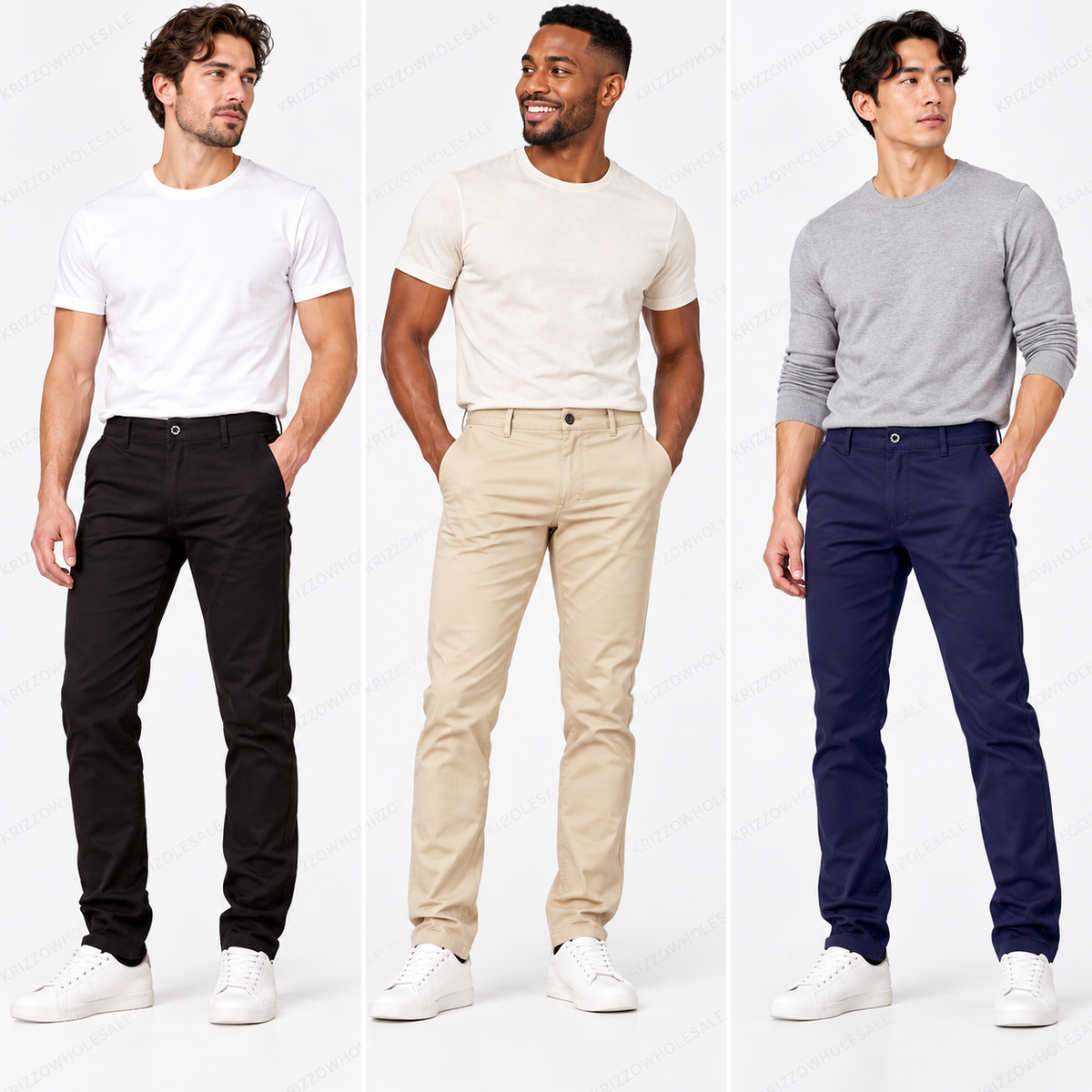 Krizzowholesale Men's Straight-Leg Chino Pants additional color choices on models