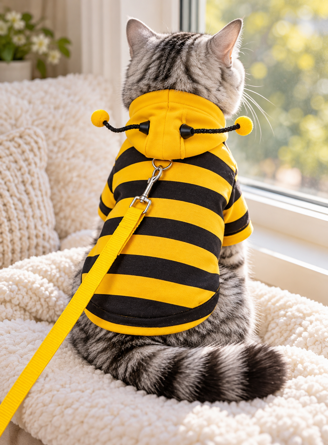 Yellow Bee modeled by cat, view 2