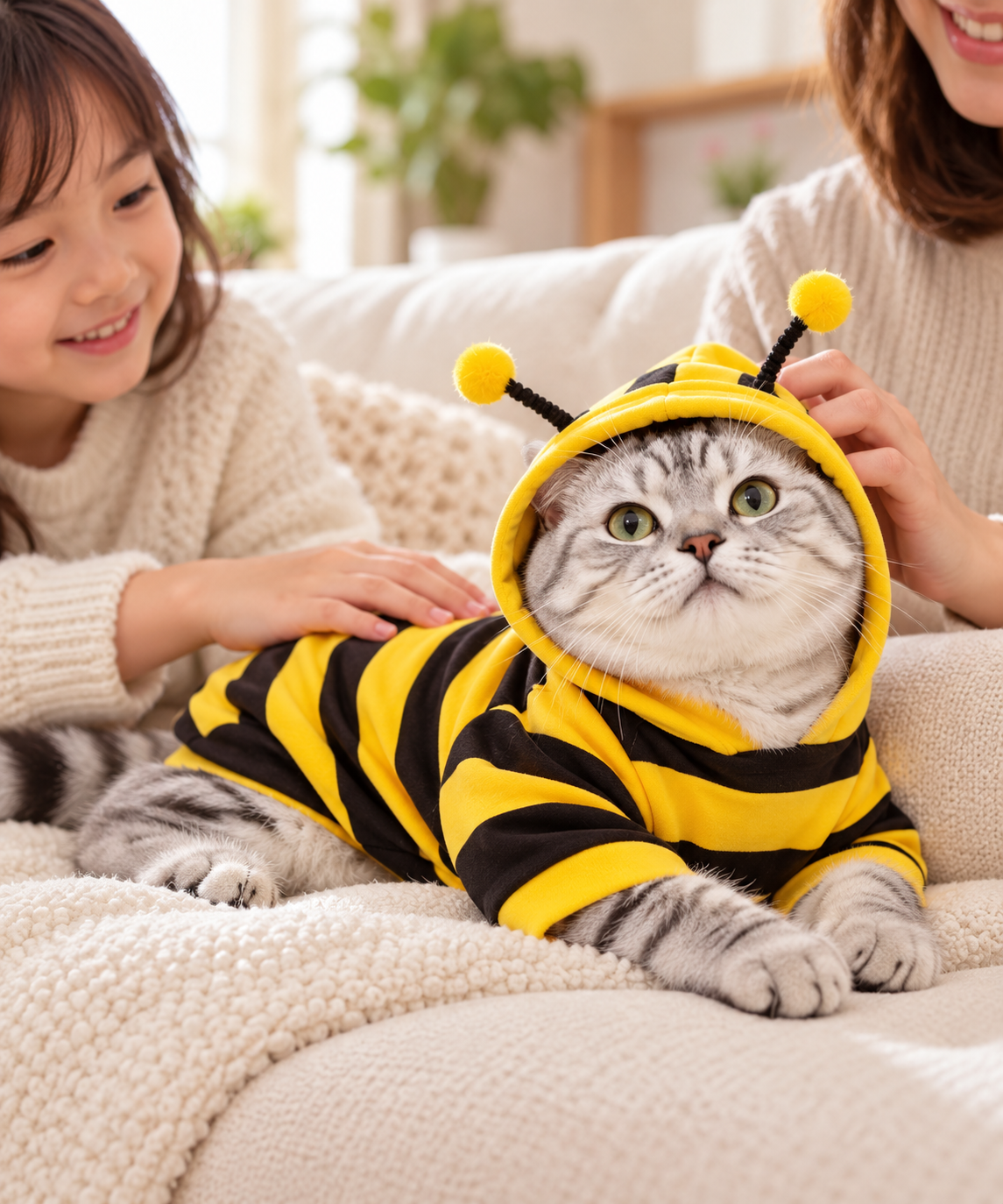 Yellow Bee modeled by cat, view 3