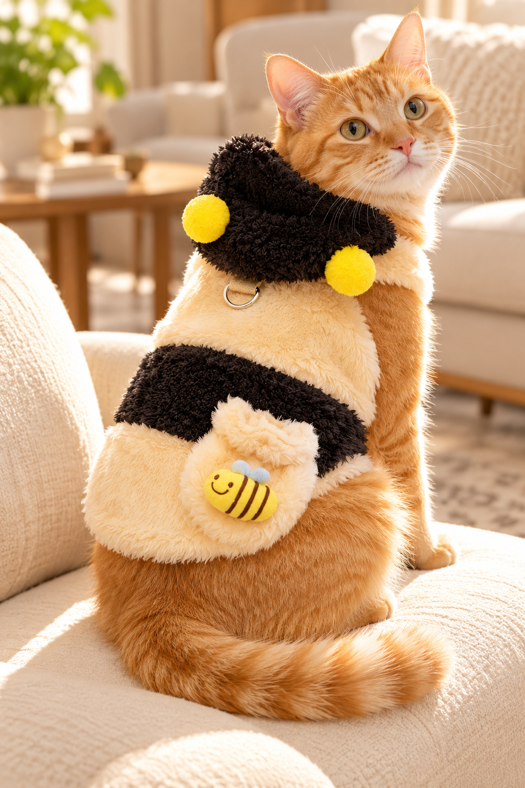 Shoulder Bag Bee modeled by cat, view 1