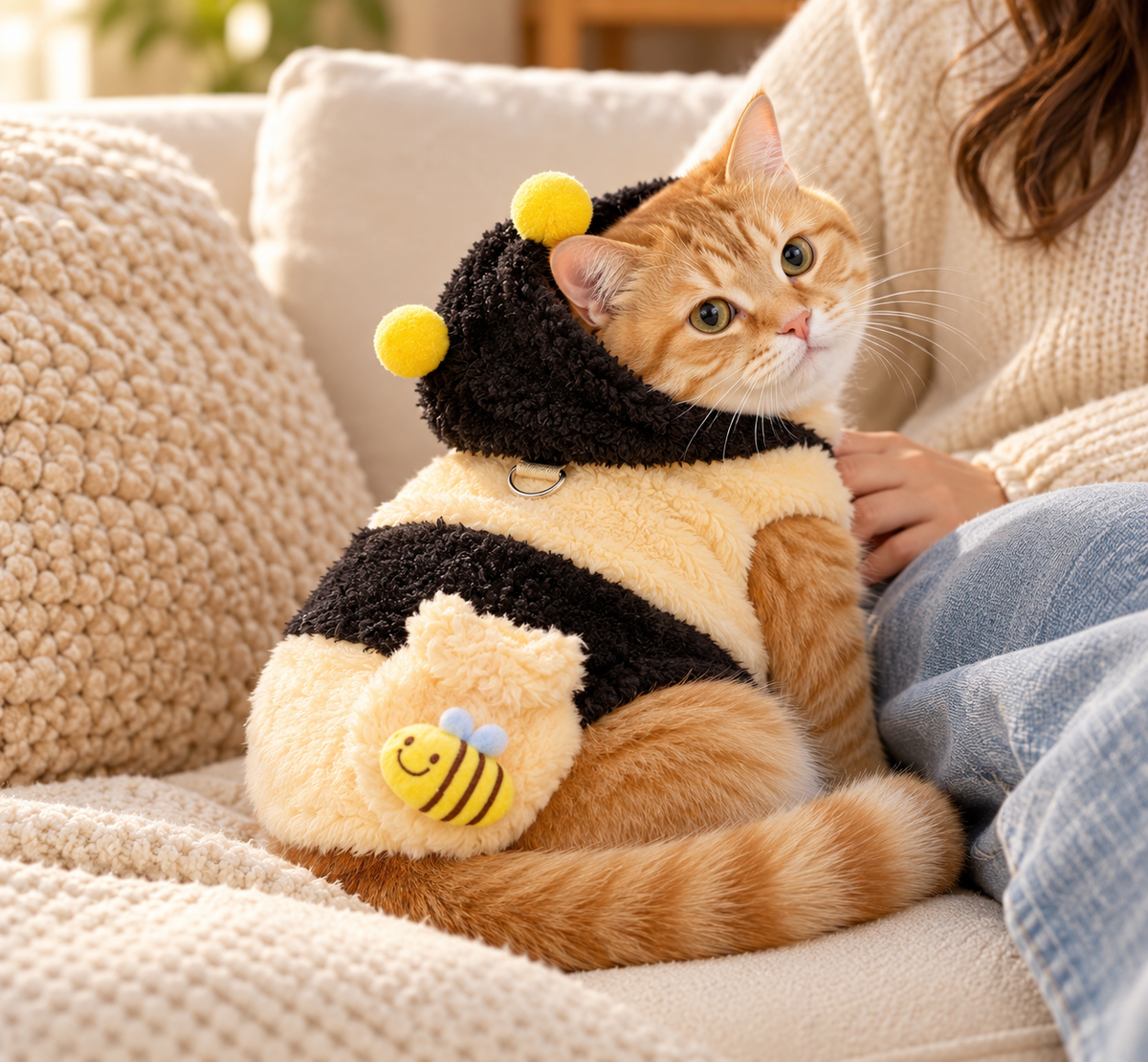 Shoulder Bag Bee modeled by cat, view 3