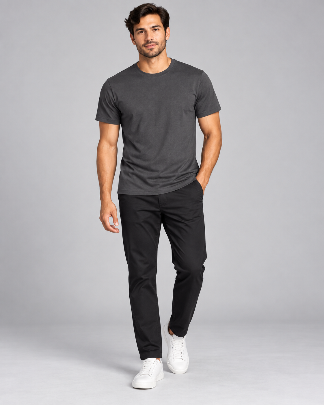 Charcoal regular crew-neck T-shirt worn by model