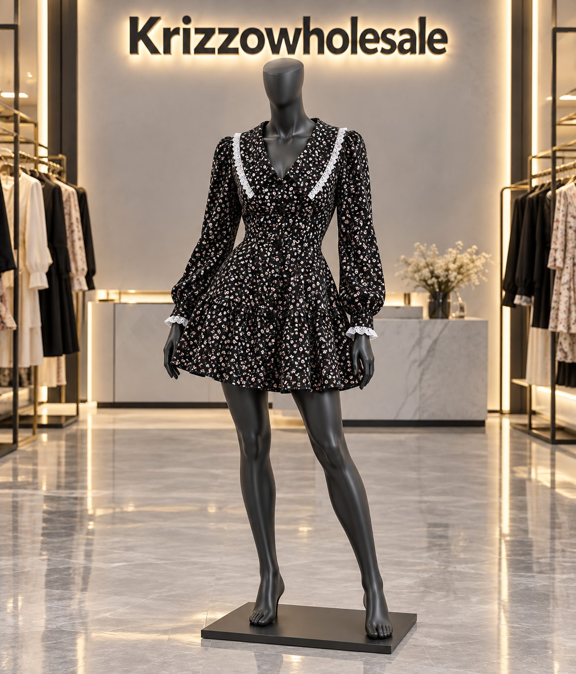 Krizzowholesale floral black mannequin dress view