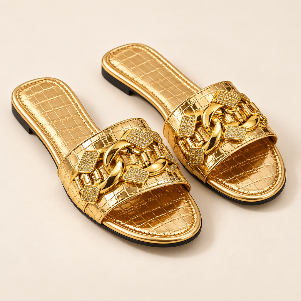 Gold Chain Decor Flat Sandals · RS-6621 product view