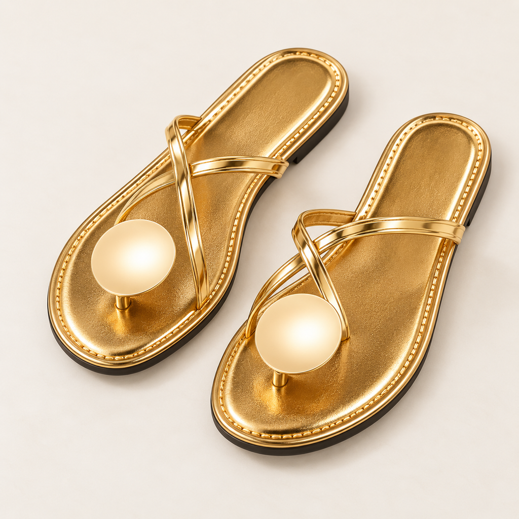 Gold Decorative Flat Sandals product view