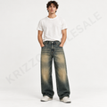 Krizzowholesale men's wide-leg jeans Olive Wash on model