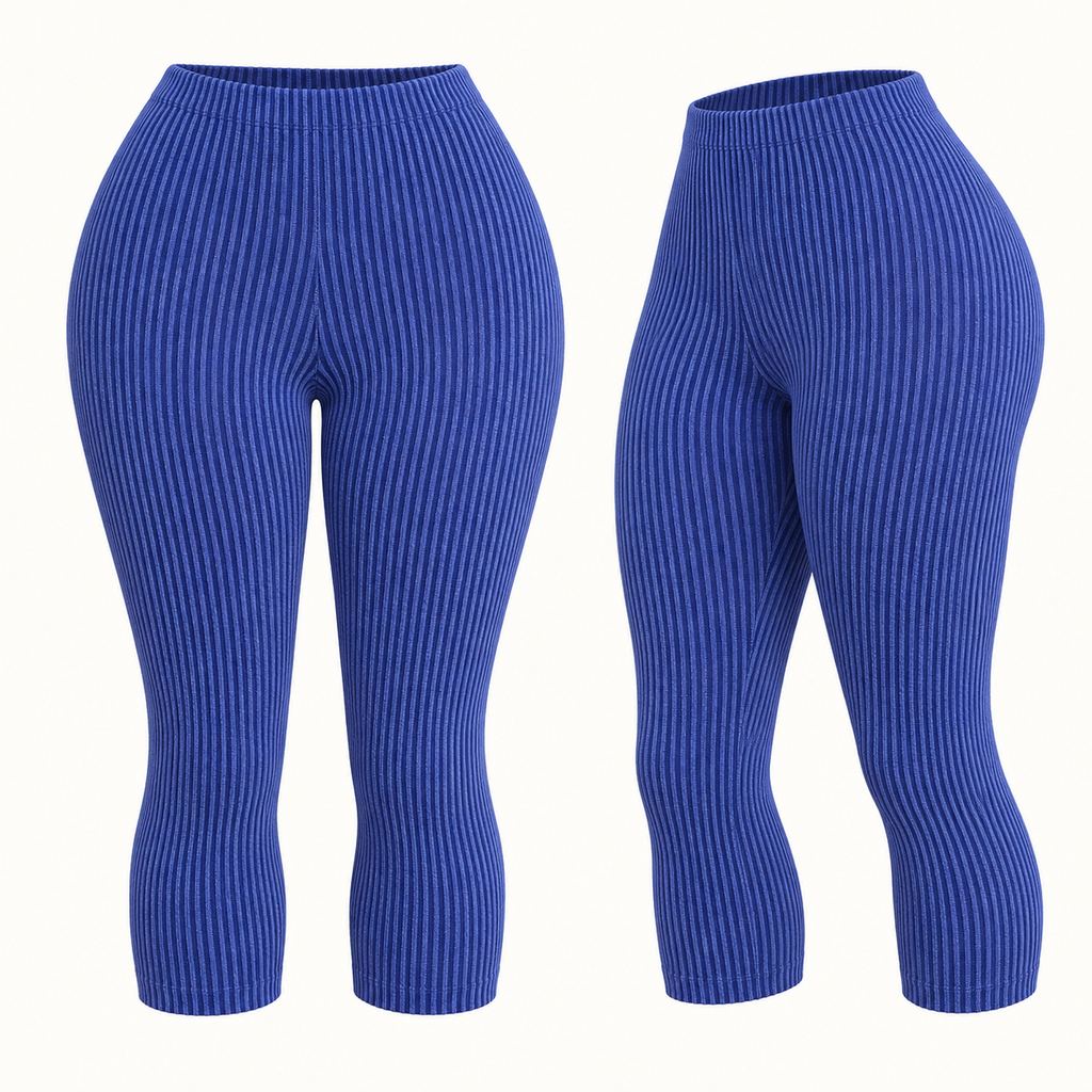 Royal Blue Ribbed Capri Leggings, garment-only design view