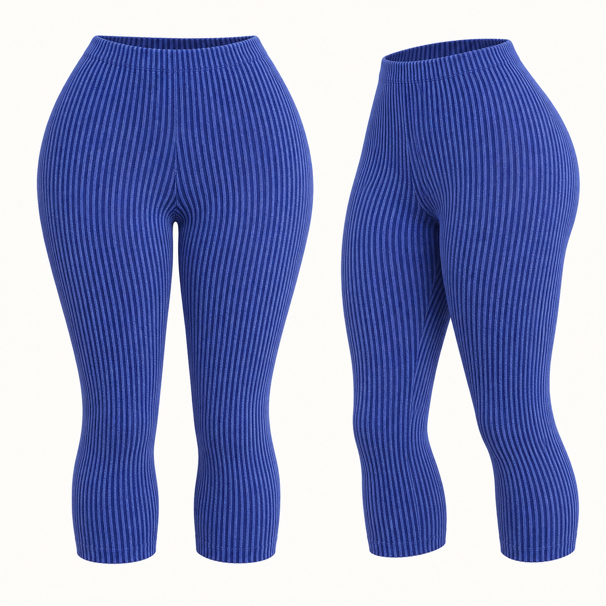 Royal Blue Ribbed Capri Leggings, garment-only design view