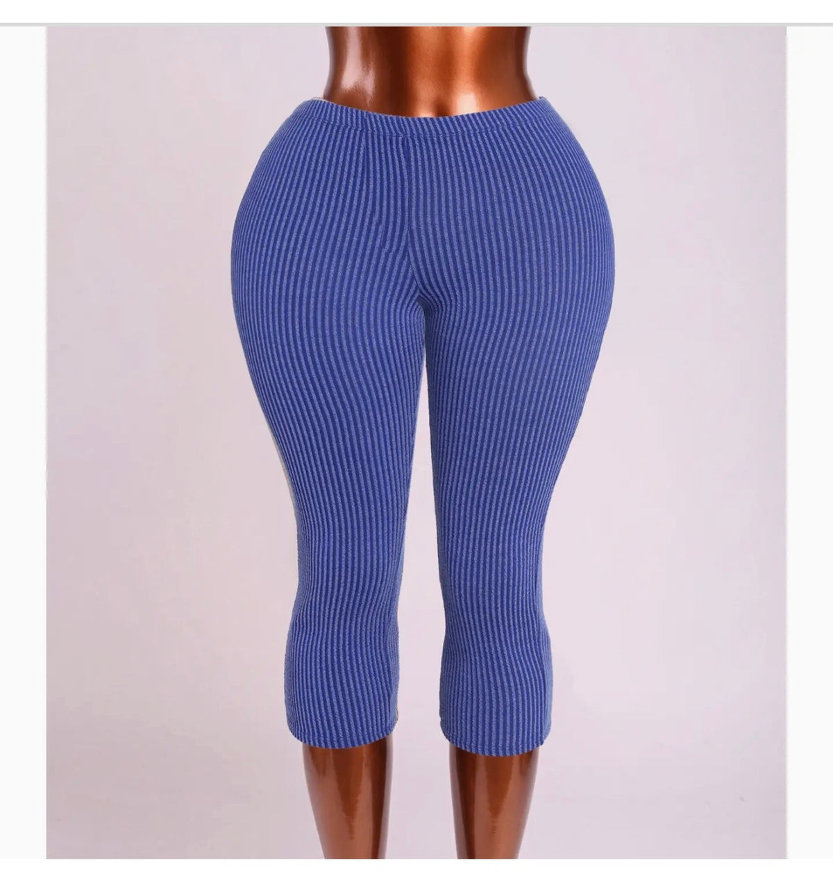 Royal Blue Ribbed Capri Leggings, supplied garment construction view