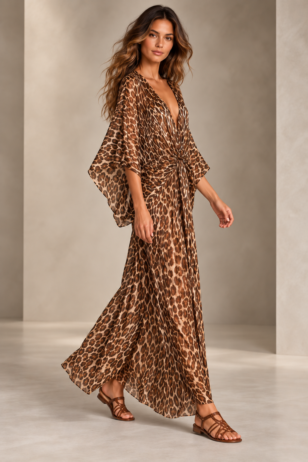 Krizzowholesale leopard brown pose dress view