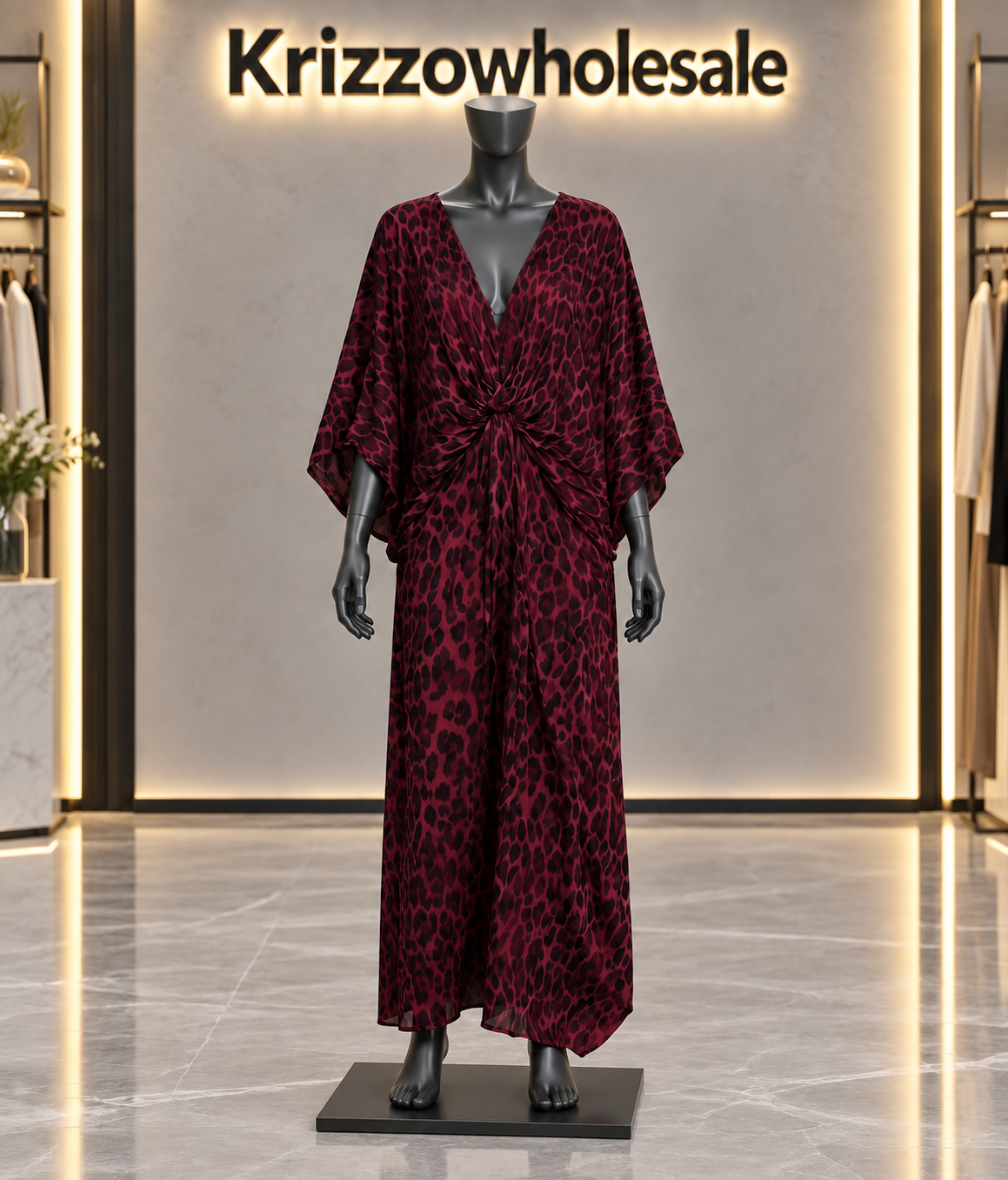 Krizzowholesale leopard burgundy mannequin dress view