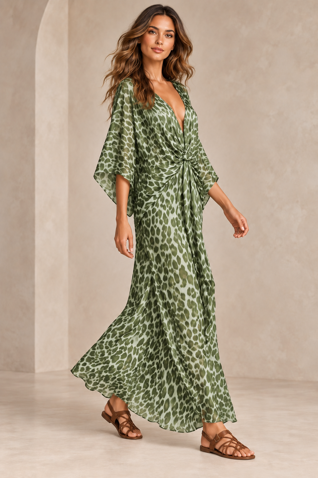 Krizzowholesale leopard green pose dress view