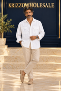 white model front men's overshirt in Krizzowholesale showroom