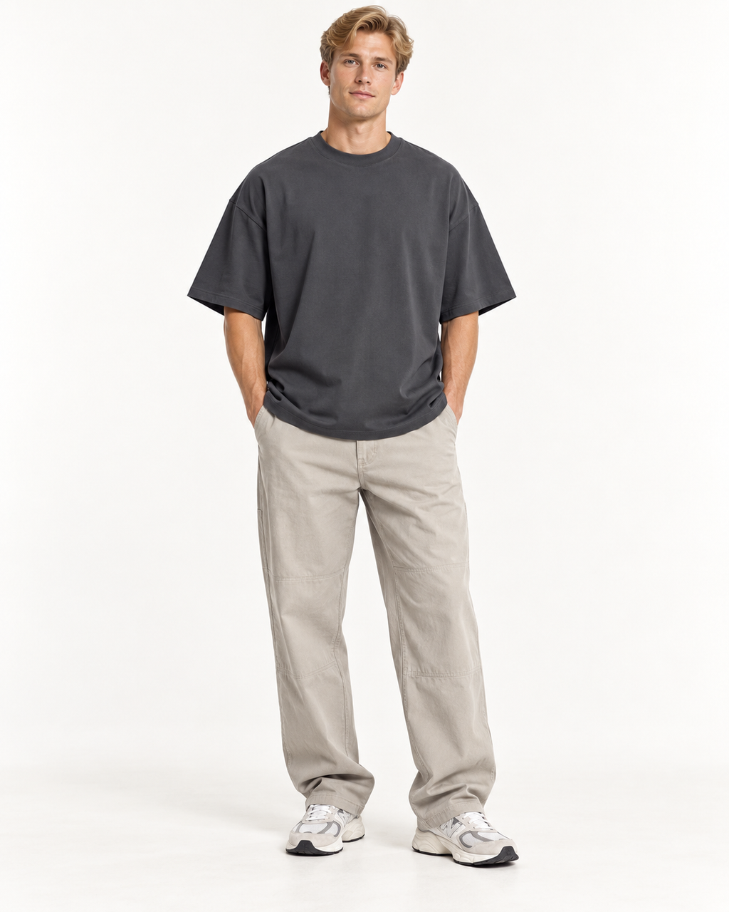 Charcoal oversized T-shirt worn by model