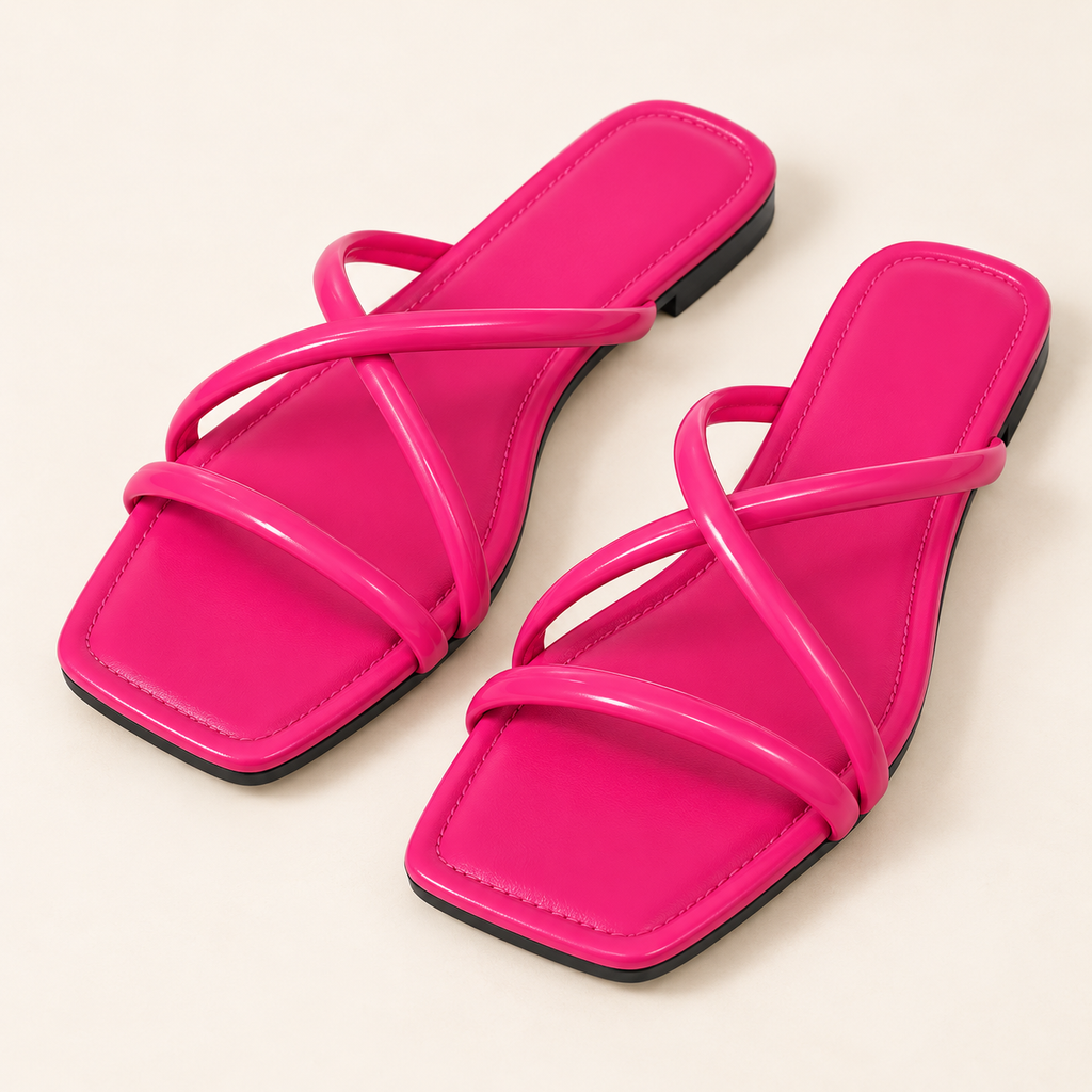 Fuchsia Cross-Strap Flat Slides · SS-5542 product view