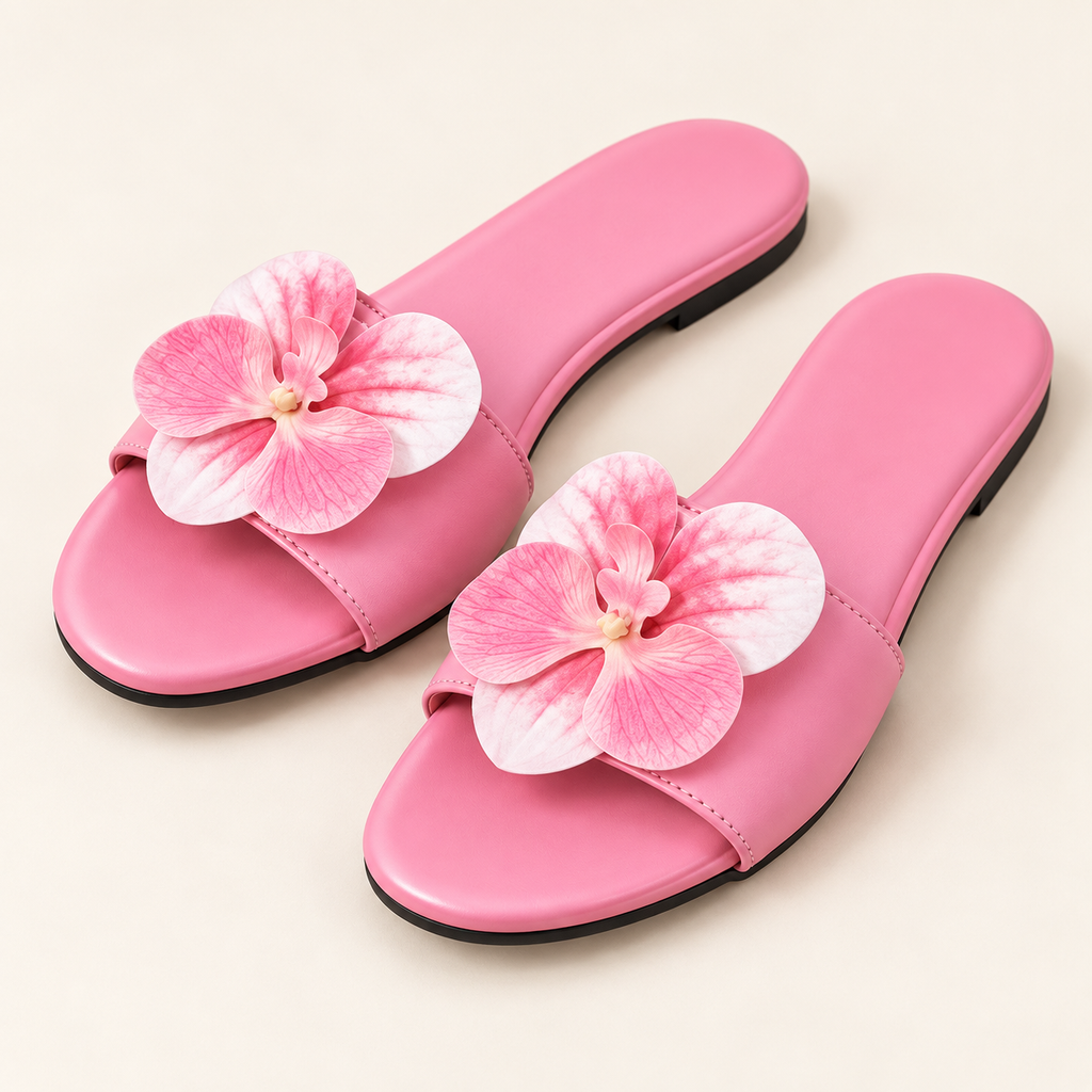Pink Flower Flat Slide Sandals · RS-5562 product view