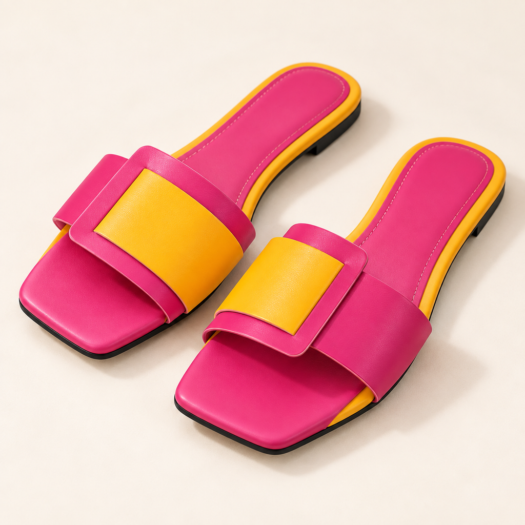 Hot Pink & Yellow Flat Slides · RS-8821 product view