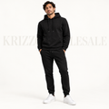 Krizzowholesale men's pullover hoodie and jogger set in Black worn by model