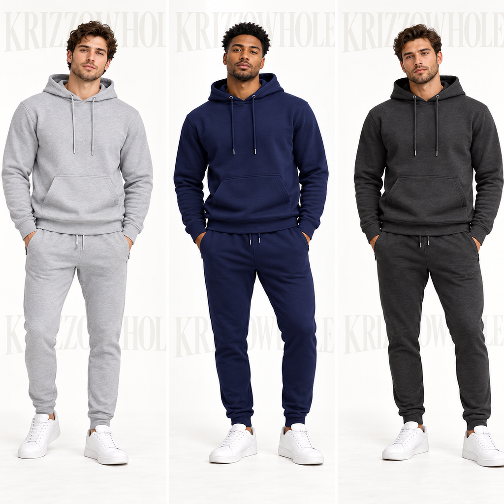 Krizzowholesale Men's Pullover Hoodie and Jogger Set additional color choices on models