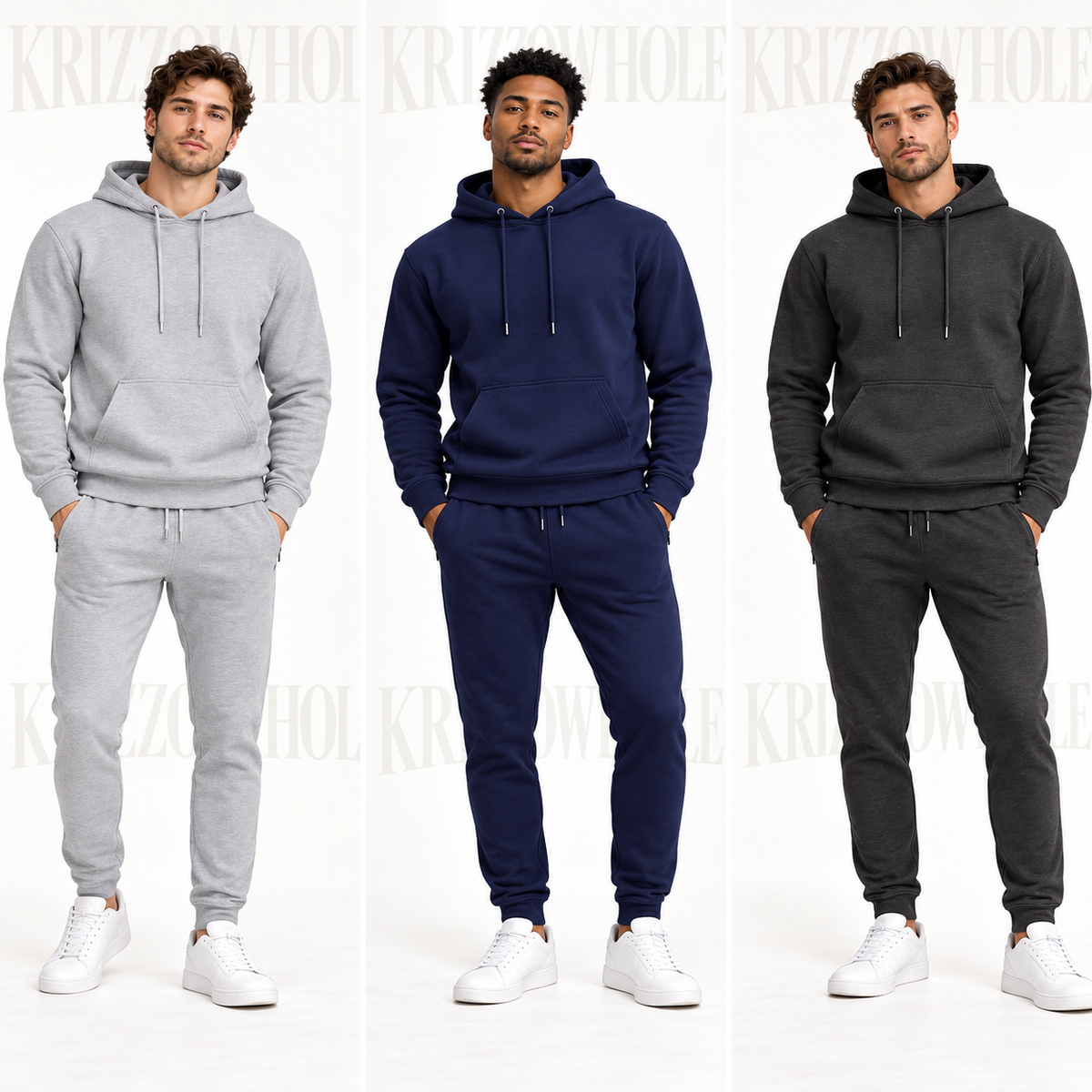 Krizzowholesale Men's Pullover Hoodie and Jogger Set additional color choices on models
