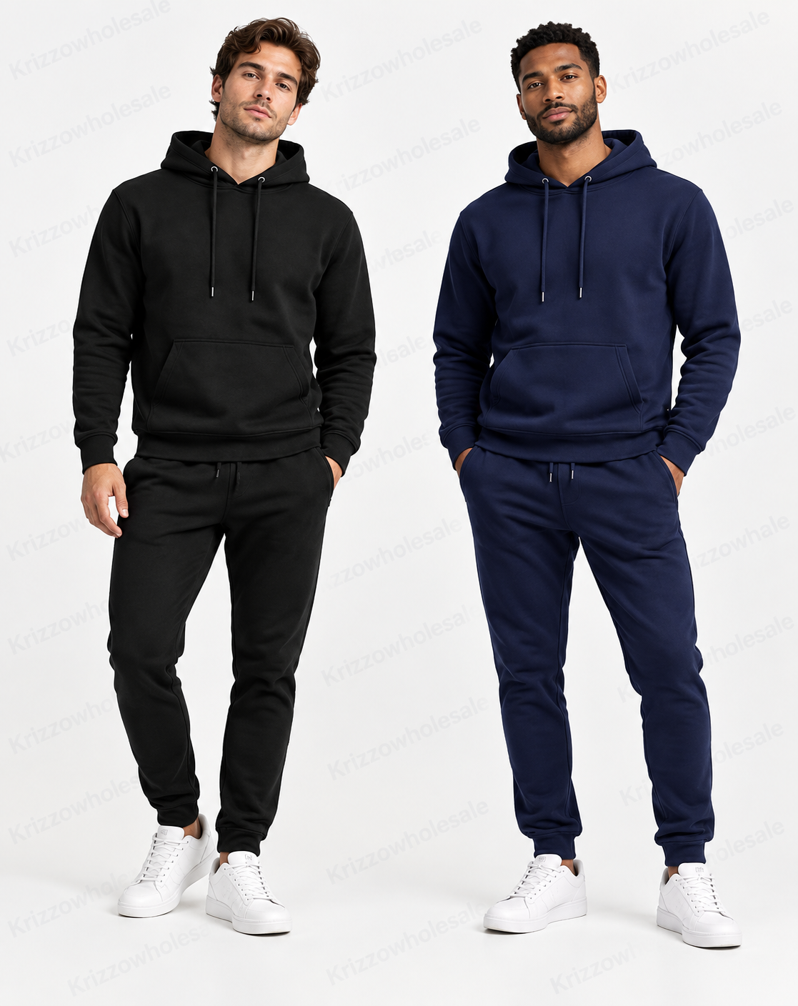 Krizzowholesale Men's Pullover Hoodie and Jogger Set editorial model photograph