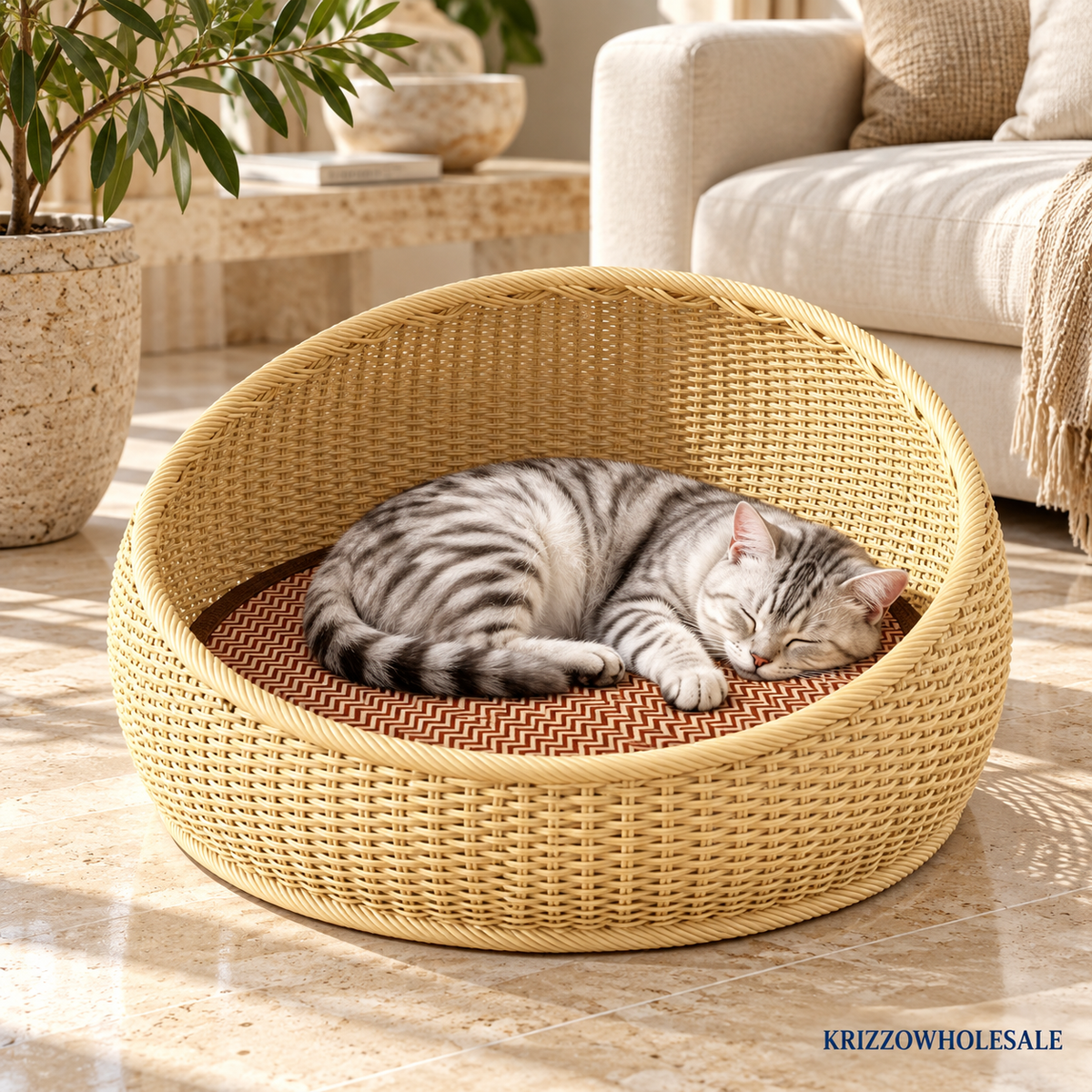 Beige nest with pad, cat lifestyle