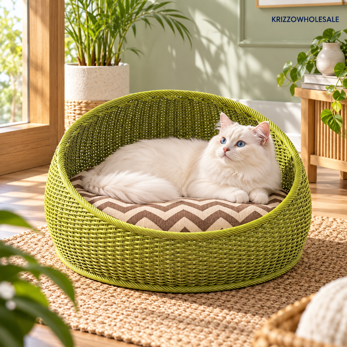 Green nest with pad, cat lifestyle