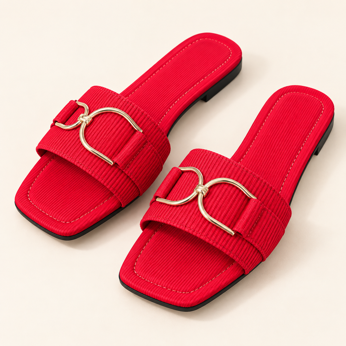 Red Square-Toe Flat Sandals · SS-6641 product view