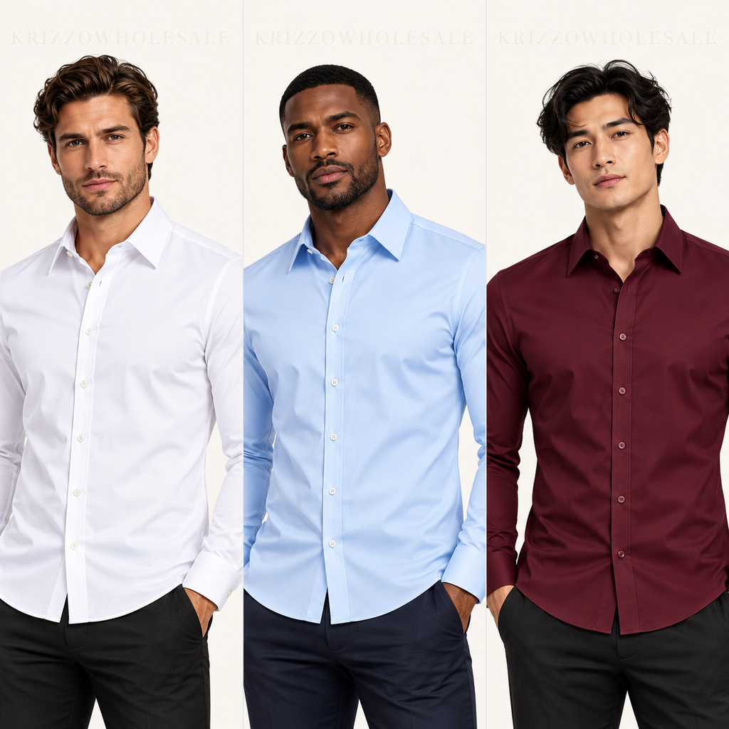 Krizzowholesale Men's Long Sleeve Button-Down Shirt additional color choices on models