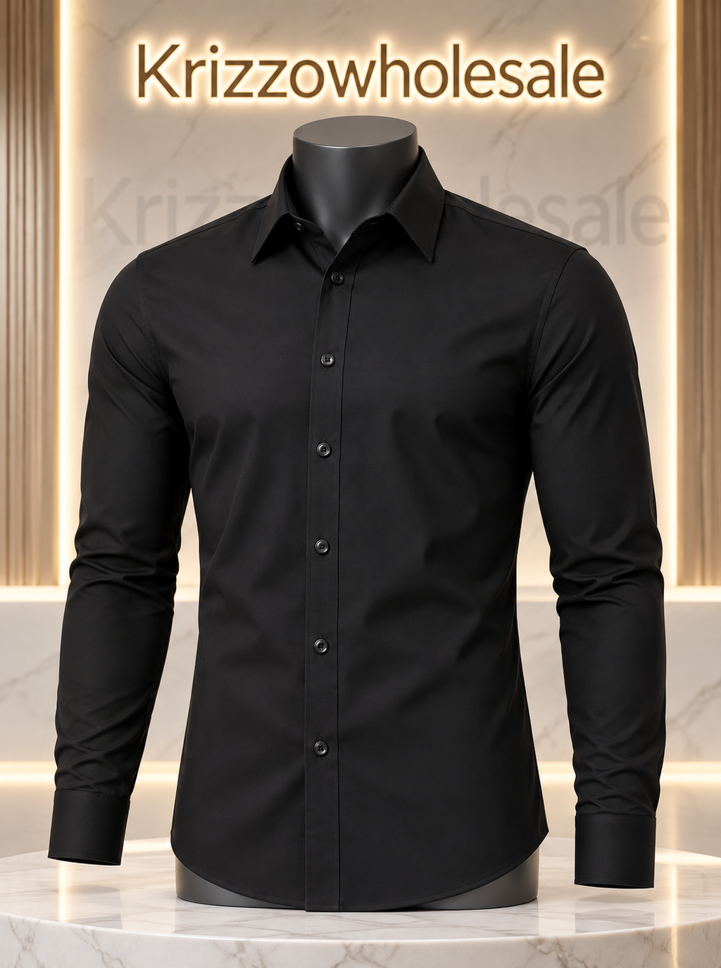 Krizzowholesale Men's Long Sleeve Button-Down Shirt item-focused mannequin in branded studio