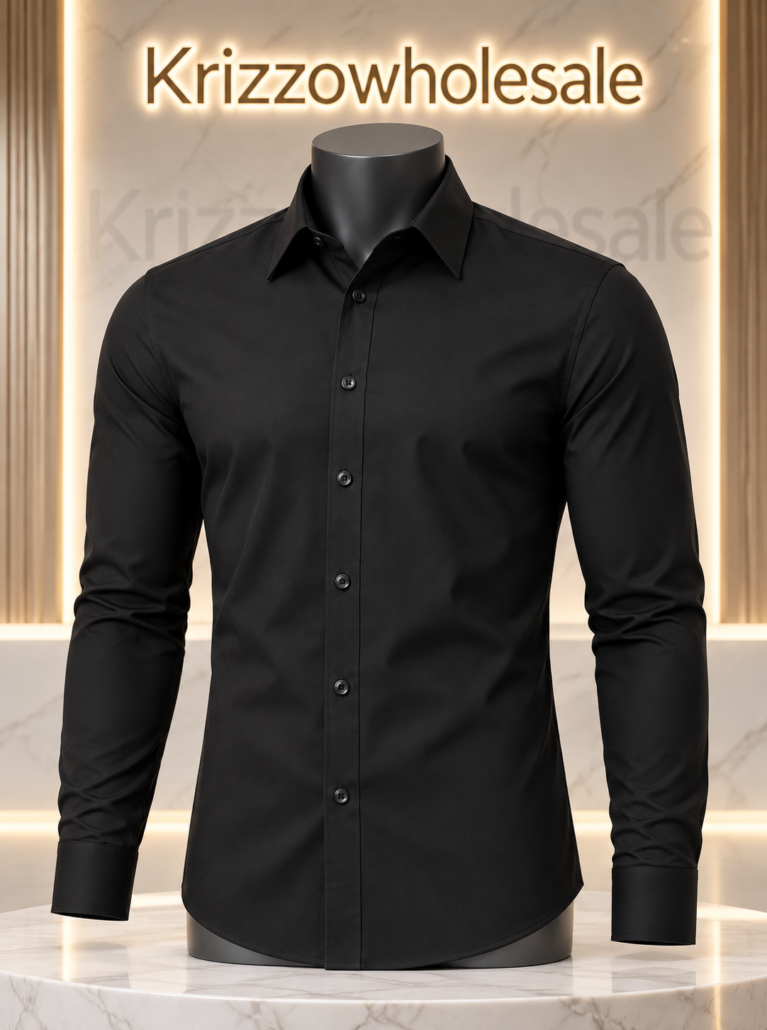 Krizzowholesale Men's Long Sleeve Button-Down Shirt item-focused mannequin in branded studio